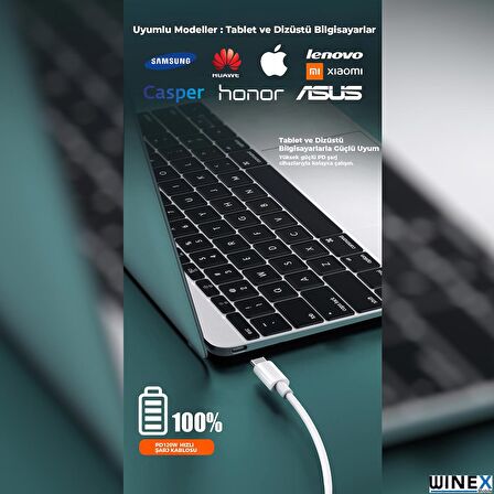 Winex 2in1 5A 120W Type-C to Type-C ve Lightning Hızlı Data ve Şarj Kablosu 120cm