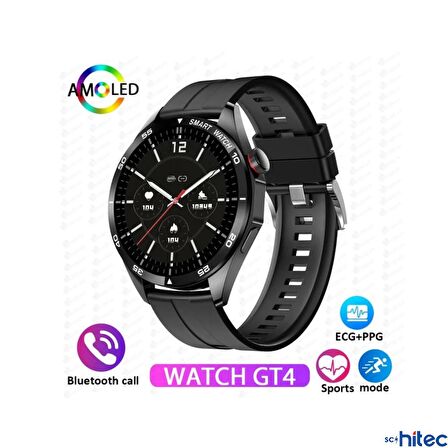 ScHitec Watch GT4 Amoled Ekran Android İos HarmonyOs Uyumlu 3 Kordonlu Akıllı Saat Siyah