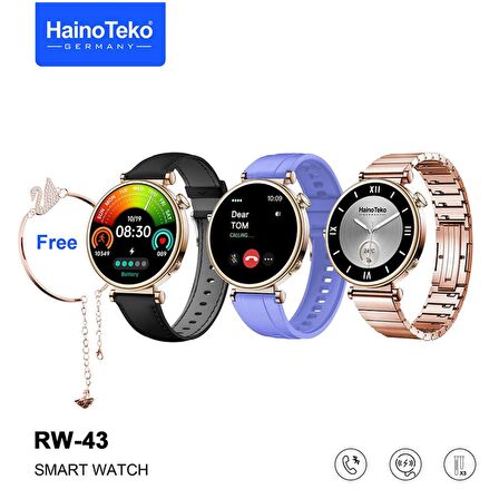 Haino Teko RW-43 Gerçek Amoled Ekran Android İos HarmonyOs Uyumlu 3 Kordonlu Bileklik Hediyeli Akıllı Saat Gold