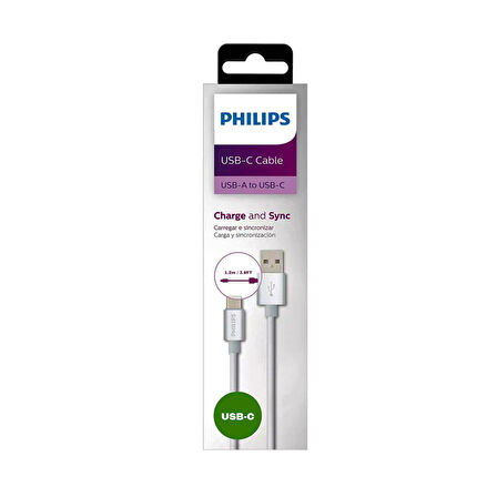 Philips 3A 60W UsbA to Type-C 1.2M Hızlı Şarj ve Data Kablosu Beyaz + ScHitec Type-C to UsbA 3.0 OTG Dönüştürücü Adaptör