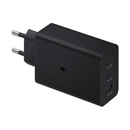 Samsung 3in1 65W 2xPD+UsbA 3 Çıkışlı Şarj Aleti + 60W Type-C To Type-C Hızlı Data ve Şarj Kablo 1.8Metre Siyah