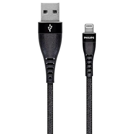 Philips Apple MFI Lisanslı İphone X UsbA to Lightning 1.2Metre Hızlı Data ve Şarj Kablosu Siyah 