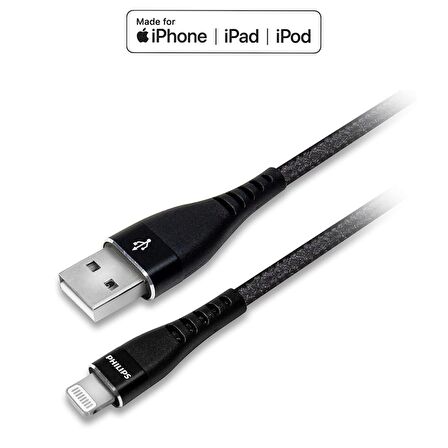 Philips Apple MFI Lisanslı İphone 12 UsbA to Lightning 1.2Metre Hızlı Data ve Şarj Kablosu Siyah 