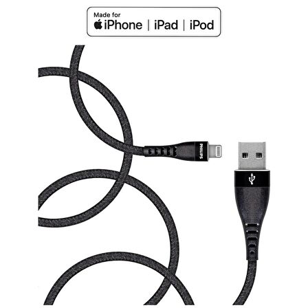Philips Apple MFI Lisanslı İphone 12 Pro Max UsbA to Lightning 1.2Metre Hızlı Data ve Şarj Kablosu Siyah 