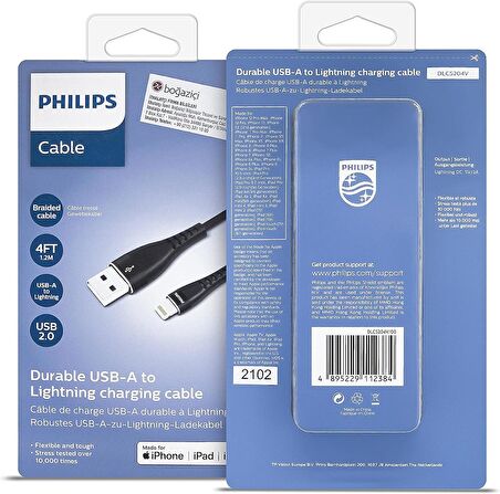 Philips Apple MFI Lisanslı İphone 12 Mini UsbA to Lightning 1.2Metre Hızlı Data ve Şarj Kablosu Siyah 