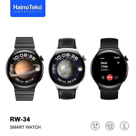 Haino Teko RW34 Watch 4 Amoled Ekran Android İos HarmonyOs Uyumlu Akıllı Saat Siyah