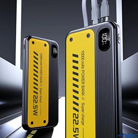 ScHitec YK 22.5W Type-C ve Lightning Kablolu Led Göstergeli UsbA&Type-C Çıkışlı Süper Şarj 10000mAh Powerbank