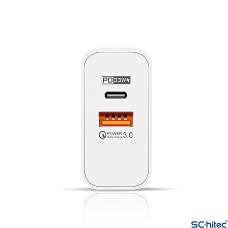 ScHitec 65W UsbA + PD 33W Type-C Çift Çıkışlı Quick Charger 3.0 Hızlı Şarj Aleti Başlığı SR101