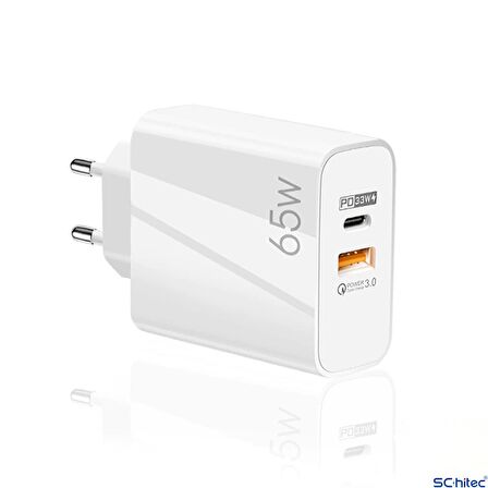 ScHitec 65W UsbA PD33W Quick Charger 3.0 Type-C to Type-C 2m Kablolu Hızlı Şarj Aleti Set