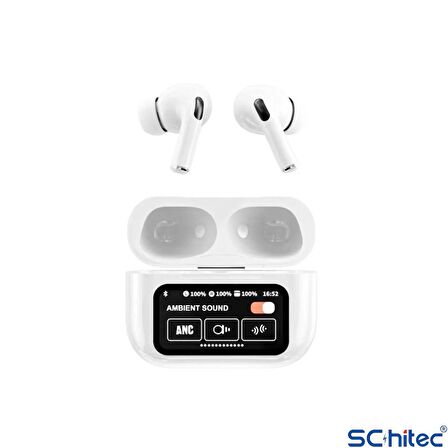 ScHitec A88 Pro Oled Ekranlı ANC/ENC Destekli 5.0 Beyaz Bluetooth Kulaklık Beyaz