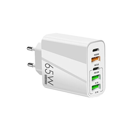 ScHitec 120W 3 Type-C + 2 UsbA Toplam 5 Çıkışlı Tecno 3in1 Lightning, Type-C, Micro Kablolu Şarj Aleti Beyaz SR104