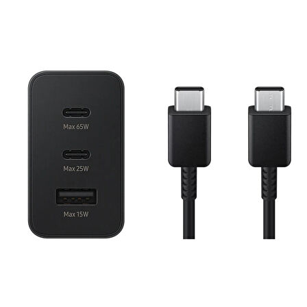 ScHitec 65W 2xPD+UsbA Ev Tipi Şarj Aleti 3 Çıkışlı Type-C to Type-C Kablolu Set