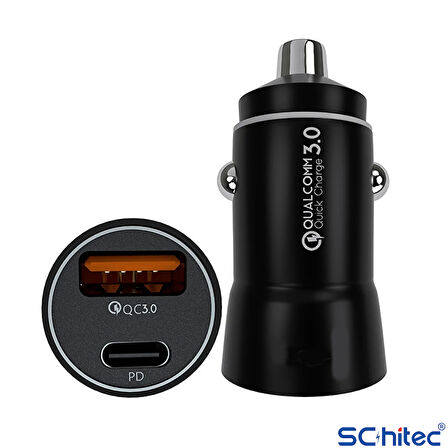 ScHitec PD35W Type-C + USBA Quick Charger Çift Çıkışlı Hızlı Araç Şarj Cihazı Başlığı OT700