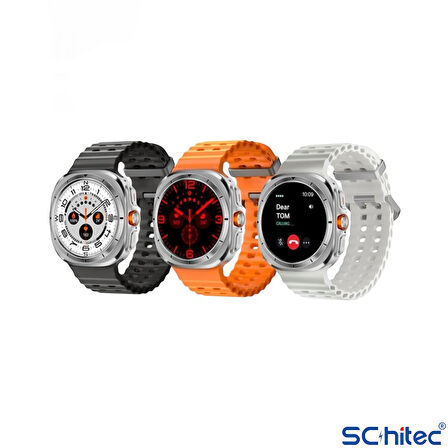 ScHitec Watch Ultra Amoled Ekran WaterProof Akıllı Saat 3 Kordonlu Titanyum Gümüş 47mm