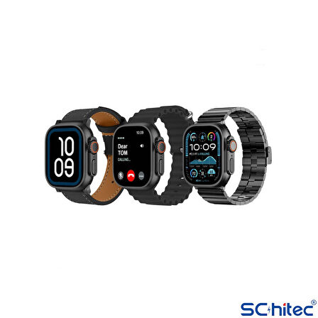 ScHitec Watch Ultra 2 Amoled Ekran WaterProof 3 Kordonlu Akıllı Saat Titanyum Siyah