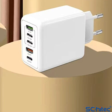 ScHitec 120W 3 Type-C + 2 UsbA Toplam 5 Çıkışlı Ev Tipi Şarj Aleti Set 3A 45W Type-C to Type-C 1Metre Süper Hızlı Data ve Şarj Kablosu SR30