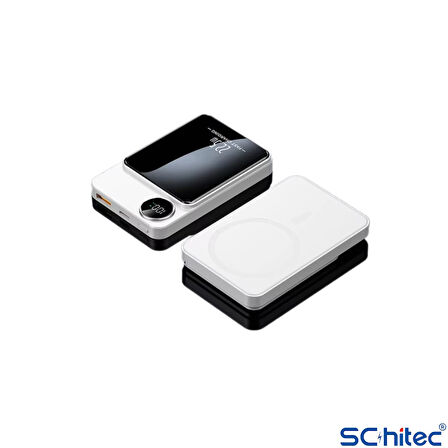 ScHitec 22.5W Magsafe Kablosuz ve Dijital Ekranlı AI Çipli 5000mAH Powerbank Beyaz YK915