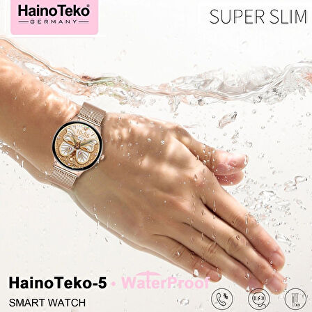 Haino Teko Watch Ultra 5 Amoled Ekran Super Slim Tasarım WaterProof 3 Kordonlu Akıllı Saat Gold Rose