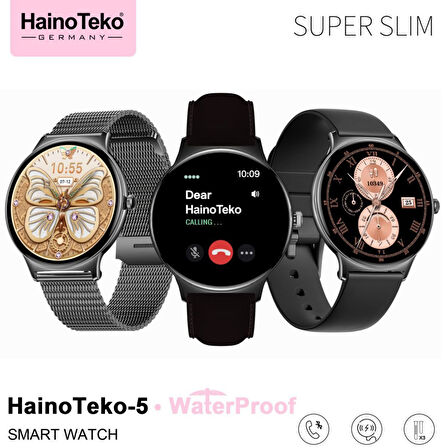 Haino Teko Watch Ultra 5 Amoled Ekran Super Slim Tasarım WaterProof 3 Kordonlu Akıllı Saat Titanyum Siyah