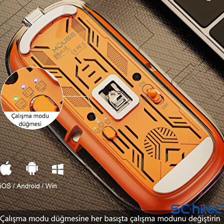 ScHitec M377 Ultra Sessiz 3 Bağlantı Modlu 2xBluetooth Kablosuz Bağlantı + 2.4Gh Gaming Type-C Şarjlı Mouse Beyaz
