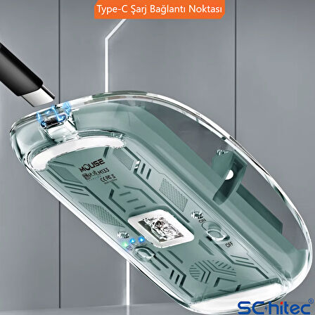 ScHitec M377 Ultra Sessiz 3 Bağlantı Modlu 2xBluetooth Kablosuz Bağlantı + 2.4Gh Gaming Type-C Şarjlı Mouse Beyaz