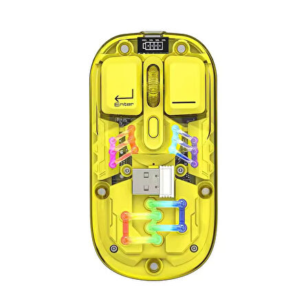 ScHitec M379 Çift Bağlantılı Bluetooth Kablosuz Modlu + 2.4Gh Type-C Şarjlı Gaming Mouse Sarı