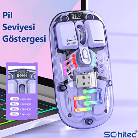 ScHitec M379 Çift Bağlantılı Bluetooth Kablosuz Modlu + 2.4Gh Type-C Şarjlı Gaming Mouse Pembe