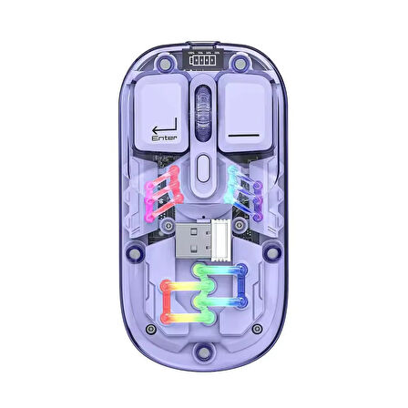 ScHitec M379 Çift Bağlantılı Bluetooth Kablosuz Modlu + 2.4Gh Type-C Şarjlı Gaming Mouse Mor