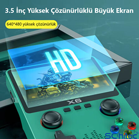 ScHitec X6 3.5inç IPS Ekran Taşınabilir Retro El Atari Oyun Konsolu 10000 Oyunlu Tv Bağlanan 32Gb Beyaz