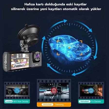 SChitec Trafik Kaydedici Dikiz Aynası | Üç Kameralı 170° Geniş Açı Full HD 1080P Araç İçi Kamera C309