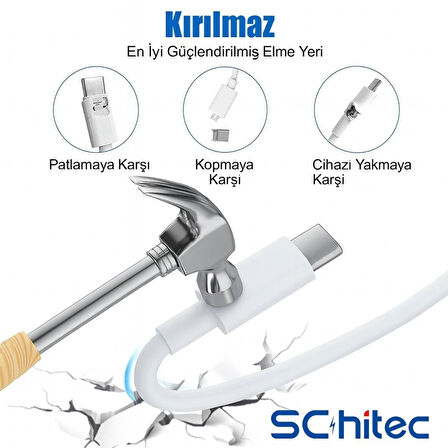 ScHitec 6A 100W Type-C to Type-C Hızlı Data ve Süper Şarj Kablosu 3 Metre Beyaz SX30