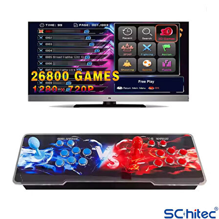 ScHitec 4K Fashion Arcade Station 3D 26800 Oyunlu TV Baglanan Pandora Atari Makinası 