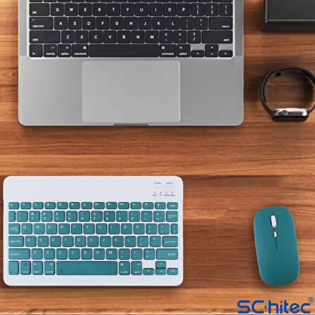 ScHitec Kablosuz Klavye ve Mouse Set Type-C Şarjlı Bluetooth 2.4G Bağlantlılı Pembe
