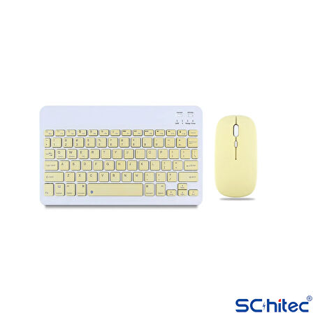 ScHitec Kablosuz Klavye ve Mouse Set Type-C Şarjlı Bluetooth 2.4G Bağlantlılı Sarı