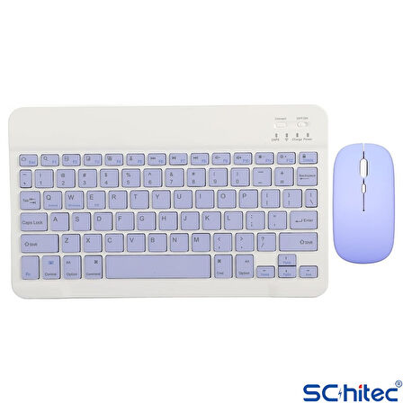 ScHitec Kablosuz Klavye ve Mouse Set Type-C Şarjlı Bluetooth 2.4G Bağlantlılı Mor