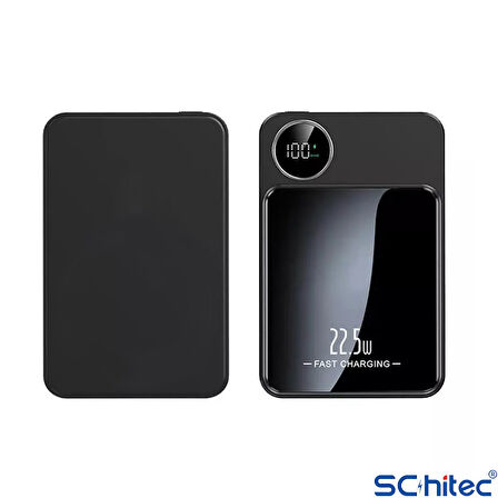 ScHitec 22.5W Magsafe Kablosuz ve Dijital Ekranlı 10000mAH Powerbank Siyah