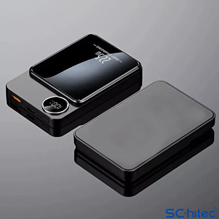 ScHitec 22.5W Magsafe Kablosuz ve Dijital Ekranlı 10000mAH Powerbank Siyah