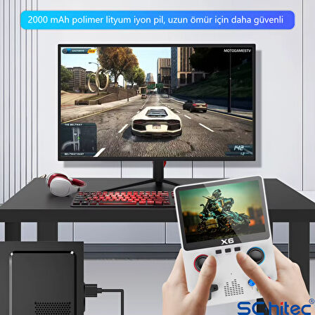 ScHitec X6 3.5inç IPS Ekran Taşınabilir Retro El Atari Oyun Konsolu 10000 Oyunlu Tv Bağlanan 32Gb Mor