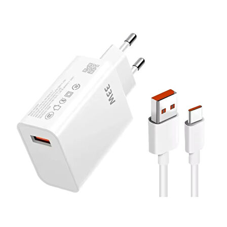 ScHitec 33W UsbA Çıkışlı UsbA to Type-C Kablolu Hızlı Turbo Fast Şarj Aleti Set Beyaz YKSR68