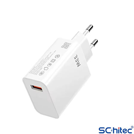 ScHitec 33W UsbA Çıkışlı UsbA to Type-C Kablolu Hızlı Turbo Fast Şarj Aleti Set Beyaz YKSR68