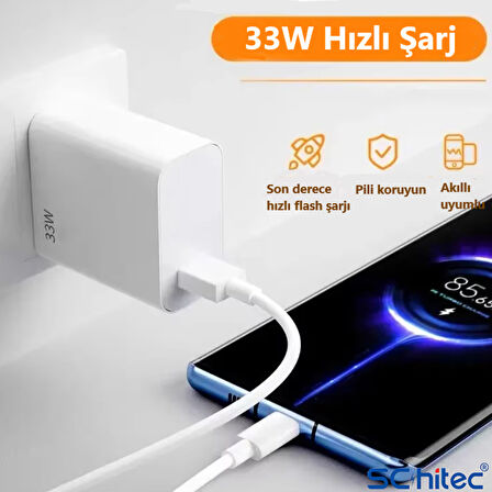 ScHitec 33W UsbA Çıkışlı UsbA to Type-C Kablolu Hızlı Turbo Fast Şarj Aleti Set Beyaz YKSR68