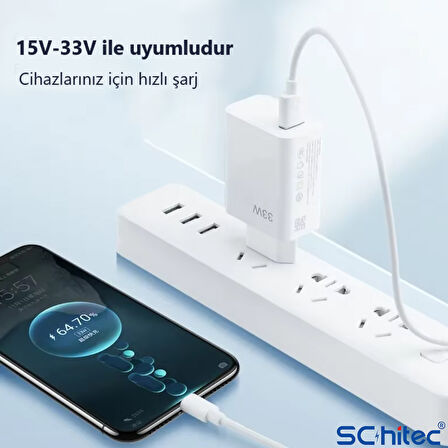 ScHitec 33W UsbA Çıkışlı UsbA to Type-C Kablolu Hızlı Turbo Fast Şarj Aleti Set Beyaz YKSR68
