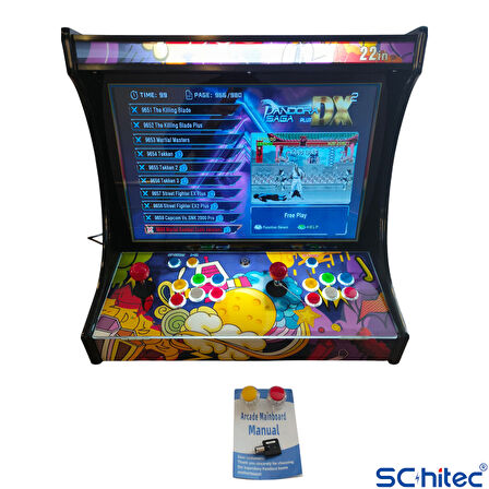ScHitec 4KHD 3D Pandora 9800 Arcade Oyunlu Taşınabilir Pandora Masaüstü Kabinli 22inç Atari Makinası 