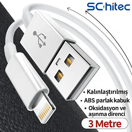 ScHitec 3A 60W UsbA to Lightning Hızlı Data ve Şarj Kablosu 3 Metre Beyaz SX23