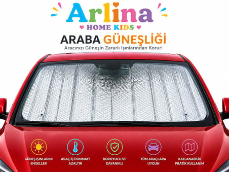 Arlina Home Kids Araba Ön Cam Güneşliği Metalize Katlanabilir Koruyucu