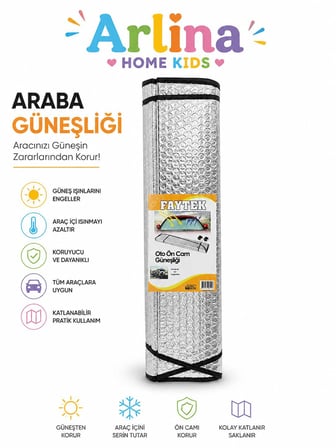 Arlina Home Kids Araba Ön Cam Güneşliği Metalize Katlanabilir Koruyucu