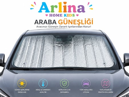 Arlina Home Kids Araba Ön Cam Güneşliği Metalize Katlanabilir Koruyucu