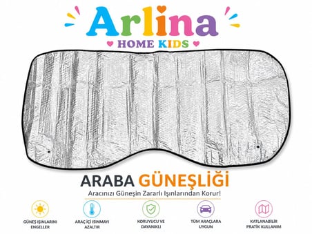 Arlina Home Kids Araba Ön Cam Güneşliği Metalize Katlanabilir Koruyucu
