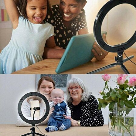 BUFFER® 10inç 26cm Youtube Instagram Tiktok Selfie Stüdyo Video Fotoğraf Ring Light Tripod Led Halka Işık