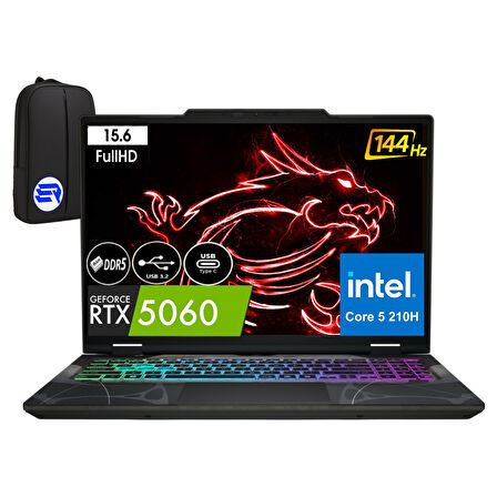 Msi Cyborg 15 B2RWFKG-207XTREP5 Core 5 210H 24GB 1tb SSD RTX5060 15.6'' 144Hz WIN11 Pro + Elektropasaj Çanta